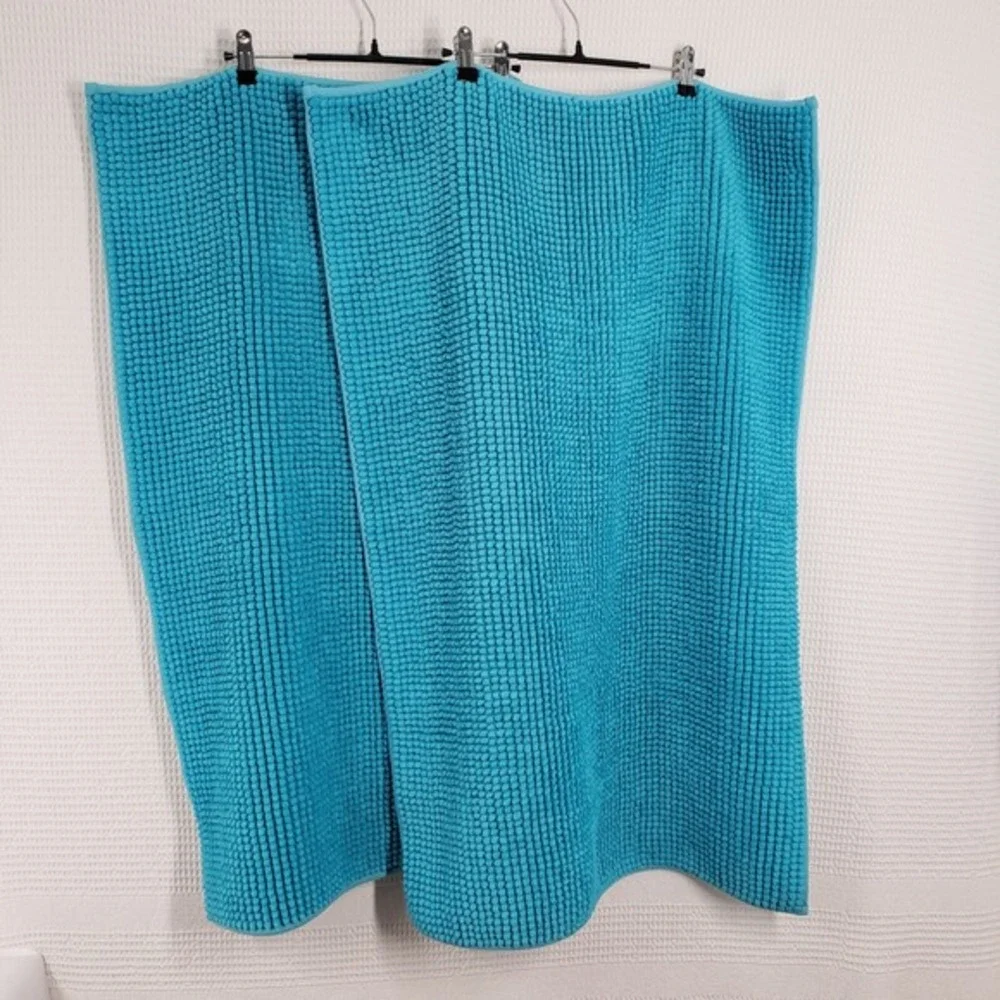 Chenille Bath Mat Rug Set of‎ 2 35x24 Turquoise Texture Spa Soft Plush Absorbent